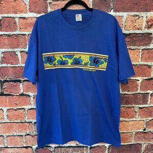 Vintage Hawaii Shirt Men Extra Large Blue Single Stitch Cotton Hawaiian Floral